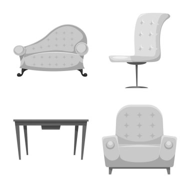 Mobilya ve daire işareti vektör Illustration. Koleksiyon Mobilya ve ev hisse senedi vektör çizim.