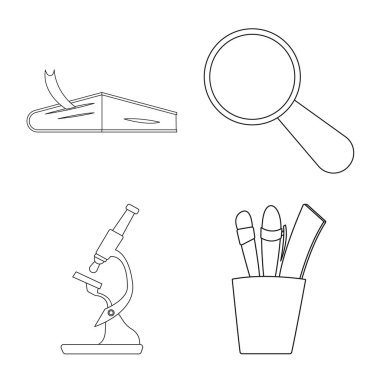 Eğitim ve öğrenme işareti vektör tasarımı. Eğitim ve hisse senedi için okul vektör simge kümesi.