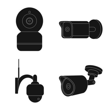 Cctv ve kamera işareti yalıtılmış nesne. Hisse senedi için cctv ve sistem vektör simge kümesi.