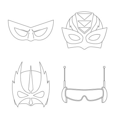 Kahraman ve maske simgesinin vektör resmi. Web için kahraman ve süper kahraman hisse senedi simgesi kümesi.