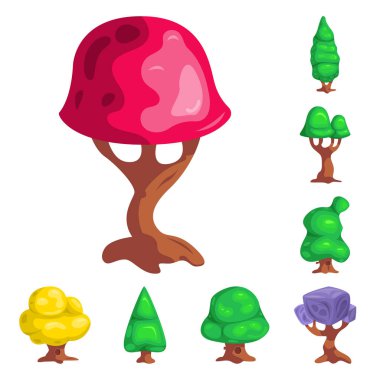 Ağaç ve doğa işaret yalıtılmış nesne. Hisse senedi için ağaç ve taç vektör simge kümesi.