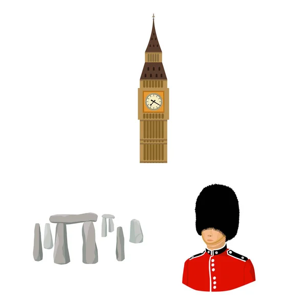 England Land Cartoon Symbole im Set Sammlung für Design. Reisen und Sehenswürdigkeiten Vektor-Symbol Lager Web illustration. — Stockvektor