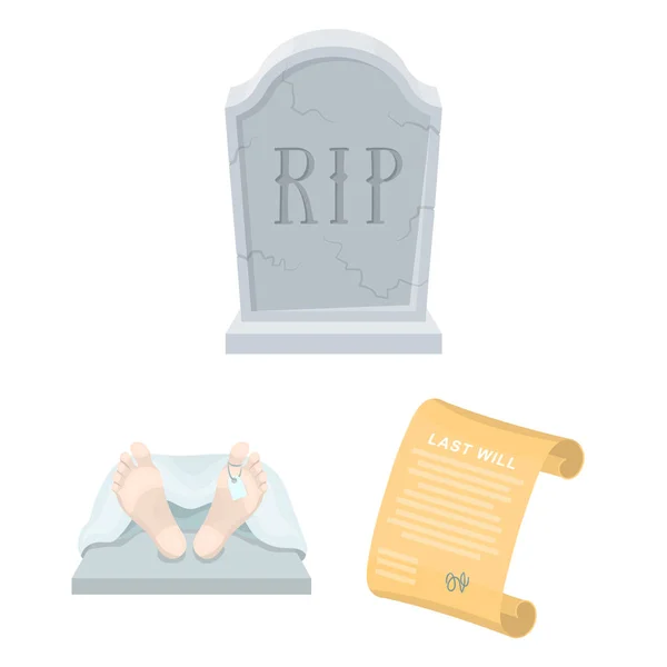 Ícones de desenhos animados de cerimônia funerária na coleção de conjuntos para design. Funerais e Atributos símbolo vetorial ilustração web . — Vetor de Stock