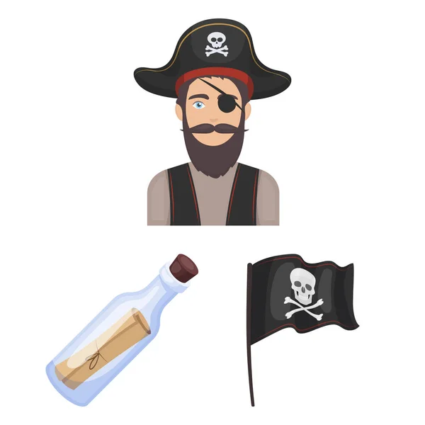 Piraten, Seeräuber Cartoon-Ikonen in Set-Kollektion für Design. Schätze, Attribute Vektor Symbol Stock Web Illustration. — Stockvektor