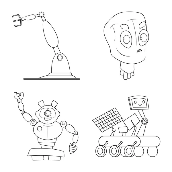 Elkülönített objektum a robot és a gyári jel. Gyűjtemény a robot és a tér tőzsdei szimbólum a web. — Stock Vector