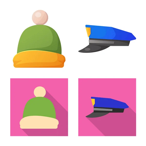 Conception vectorielle du couvre-chef et de l'icône du chapeau. Collection de coiffures et accessoire stock symbole pour la toile . — Image vectorielle