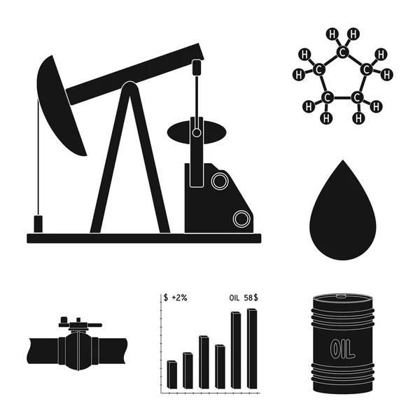 Ikony Przemysłu Czarny Olej Kolekcja Zestaw Projektowania Urządzeń Produkcji Ropy — Wektor stockowy