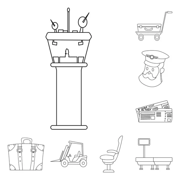 Diseño vectorial del logotipo del aeropuerto y del avión. Conjunto de aeropuerto y avión símbolo de stock para web . — Archivo Imágenes Vectoriales