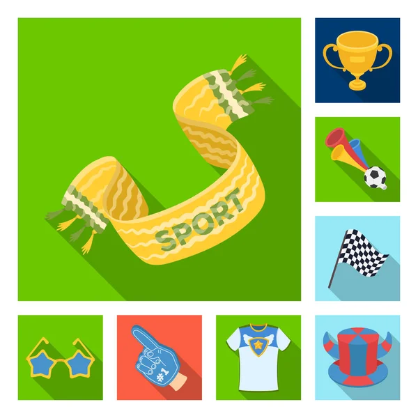 Fan dan Atribut ikon datar dalam koleksi set untuk desain. Ilustrasi web stok simbol Sports Fan . - Stok Vektor
