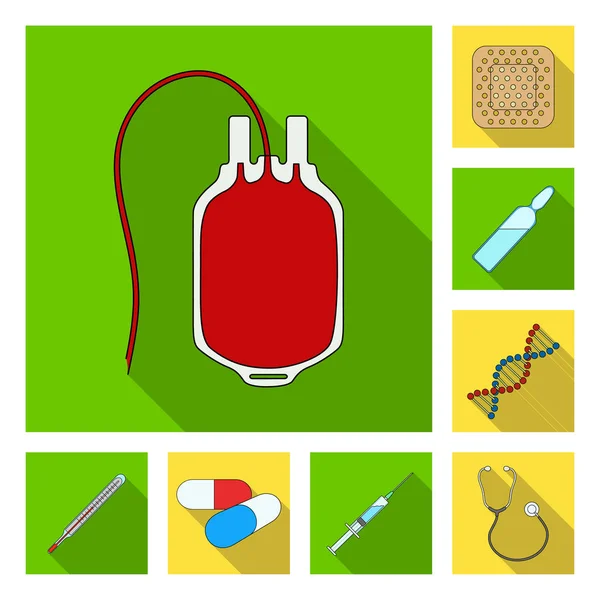 Iconos planos de medicina y tratamiento en colección de conjuntos para el diseño. Medicina y equipo vector símbolo stock web ilustración . — Vector de stock