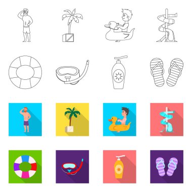 Havuzu ve yüzme işaret illüstrasyon vektör. Hisse senedi için havuz ve etkinlik vektör simge kümesi.