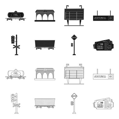 Tren ve istasyon logo vektör Illustration. Hisse senedi için tren ve bilet vektör simge kümesi.