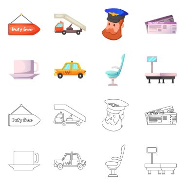 Havaalanı ve uçak logo vektör Illustration. Hisse senedi için Havaalanı ve uçak vektör simge kümesi.