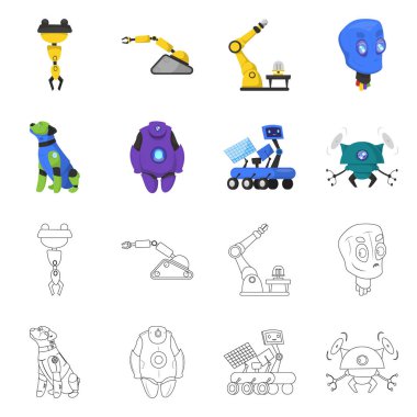 Robot ve fabrika işareti vektör Illustration. Robot ve uzay hisse senedi vektör çizim seti.