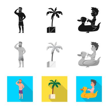 Yalıtılmış nesne havuzu ve logo yüzme. Hisse senedi için havuz ve etkinlik vektör simge kümesi.