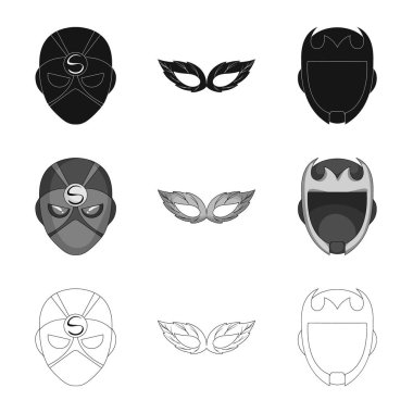 Bir kahraman ve maske işaret illüstrasyon vektör. Web için kahraman ve süper kahraman hisse senedi simgesi kümesi.