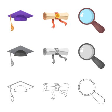 Eğitim ve öğrenme simgesi izole nesne. Eğitim ve hisse senedi için okul vektör simge kümesi.
