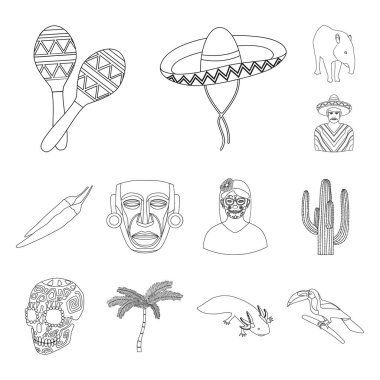 Ülke Meksika anahat simgeleri set koleksiyonu tasarım için. Meksika ve dönüm noktası sembol stok web illüstrasyon vektör.