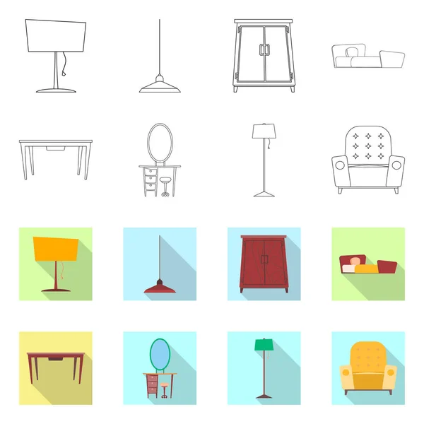 Ilustración vectorial de muebles e icono del apartamento. Conjunto de muebles y el hogar símbolo de stock para la web . — Vector de stock
