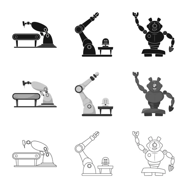 Векторная иллюстрация робота и знака завода. Коллекция символов робота и космического запаса для сети . — стоковый вектор