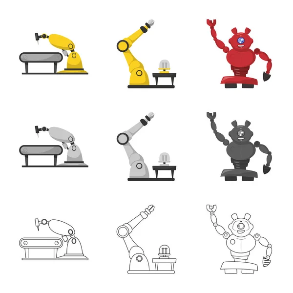 Vektor design av roboten och fabriken logotyp. Uppsättning av roboten och utrymme vektor ikonen för lager. — Stock vektor