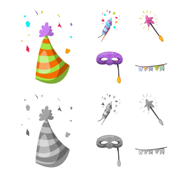 党和生日标志孤立的对象 网上聚会和庆典股票符号的收集 — 图库矢量图片
