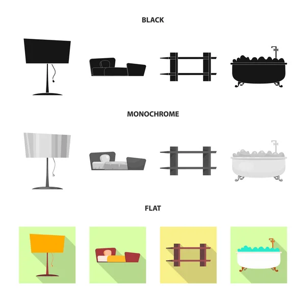 Isoliertes Möbelstück und Wohnungsschild. Sammlung von Möbeln und Vektor-Illustrationen für Eigenheime. — Stockvektor