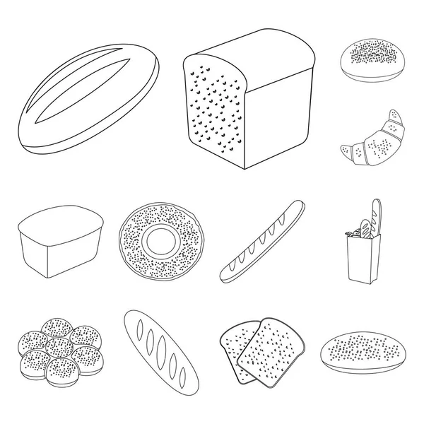 用于设计的集集合中的面包轮廓图标的类型。烘焙产品矢量符号股票网页插图. — 图库矢量图片