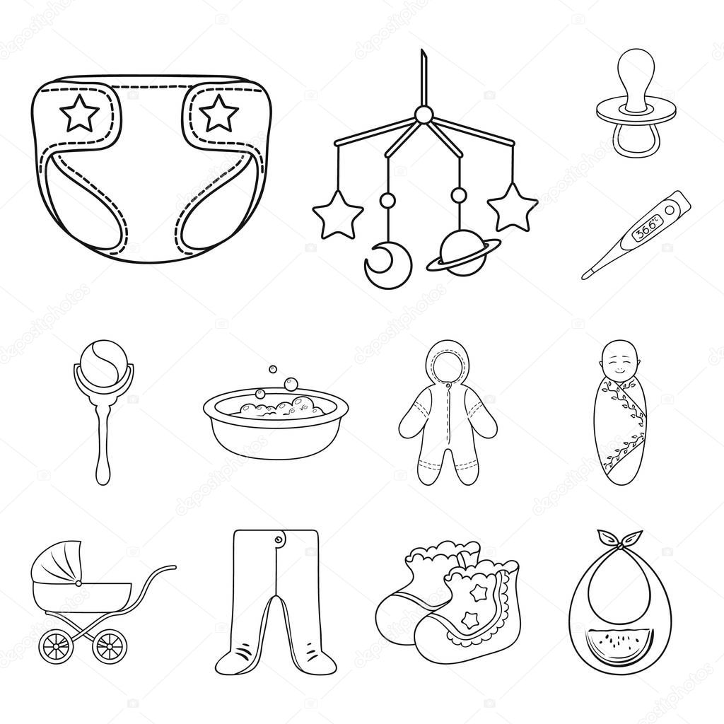 Birth of a baby outline icons in set collection for design. Newborn and accessories vector symbol stock  illustration.
