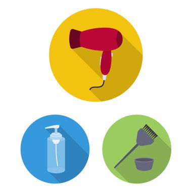 Kuaför ve araçları set koleksiyonu tasarım için simgeleri düz. Meslek Kuaför vektör simge stok web çizimi.