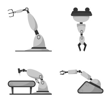 Robot ve fabrika simge vektör Illustration. Web için robot ve uzay hisse senedi simgesi kümesi.