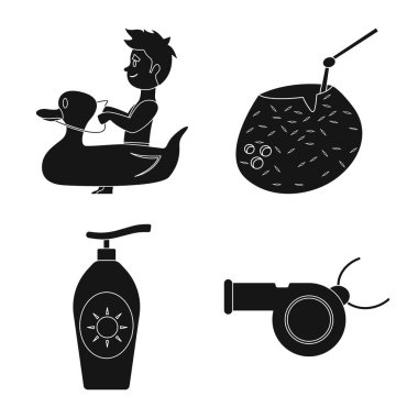 Havuzu ve yüzme logo vektör tasarımı. Hisse senedi için havuz ve etkinlik vektör simge kümesi.