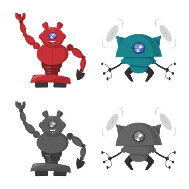 Robot ve fabrika simge vektör tasarımı. Robot ve uzay hisse senedi vektör çizim seti.