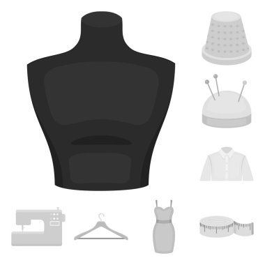 Atelier ve dikiş tek renkli simgeler set koleksiyonu tasarım için. Dikiş vektör için cihazlar ve hisse senedi web illüstrasyon simge.