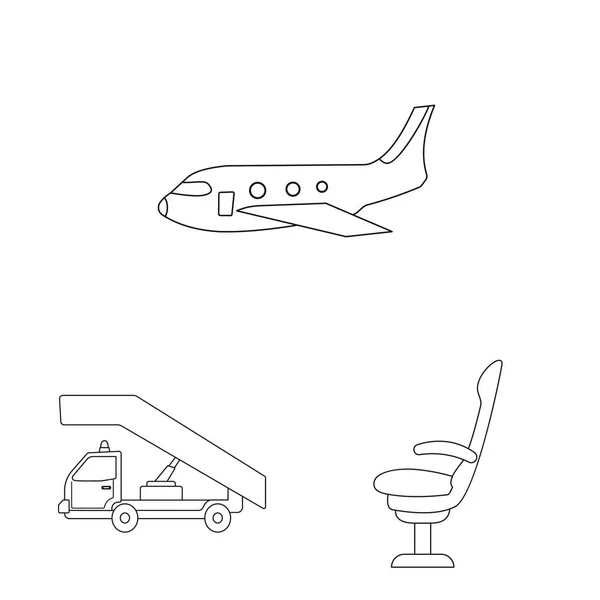 Illustration vectorielle des panneaux d'aéroport et d'avion. Ensemble d'icône vectorielle d'aéroport et d'avion pour stock . — Image vectorielle