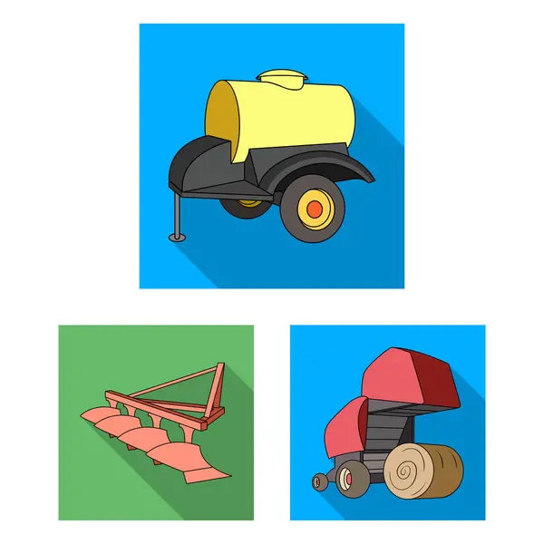 Maquinaria agrícola iconos planos en colección de conjuntos para el diseño. Equipo y dispositivo vector símbolo stock web ilustración . — Archivo Imágenes Vectoriales