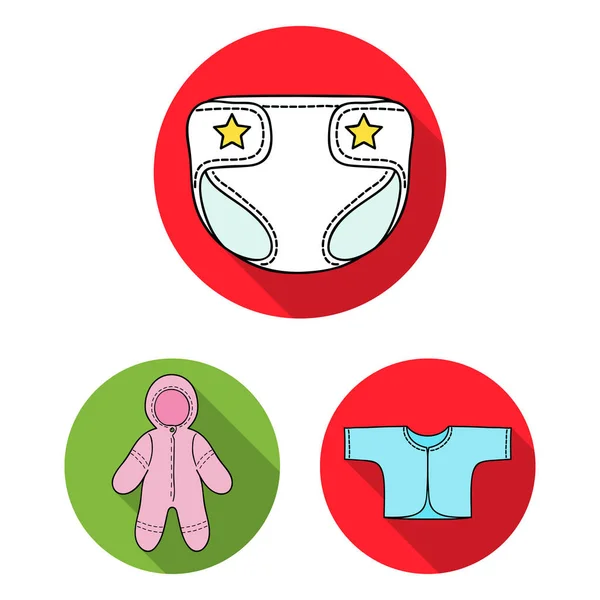 Nacimiento de un bebé iconos planos en la colección de conjuntos para el diseño. Recién nacido y accesorios vector símbolo stock web ilustración . — Archivo Imágenes Vectoriales
