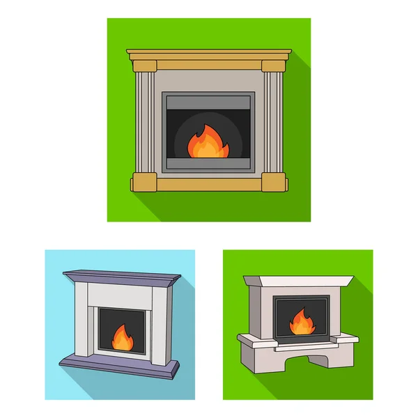 Different kinds of fireplaces flat icons in set collection for design.Fireplaces construction vector symbol stock web illustration. — Stock Vector