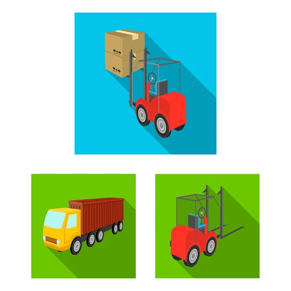 Ícones de logística e entrega plana em coleção de conjuntos para design. Transporte e equipamento símbolo vetorial isométrico ilustração web . —  Vetores de Stock