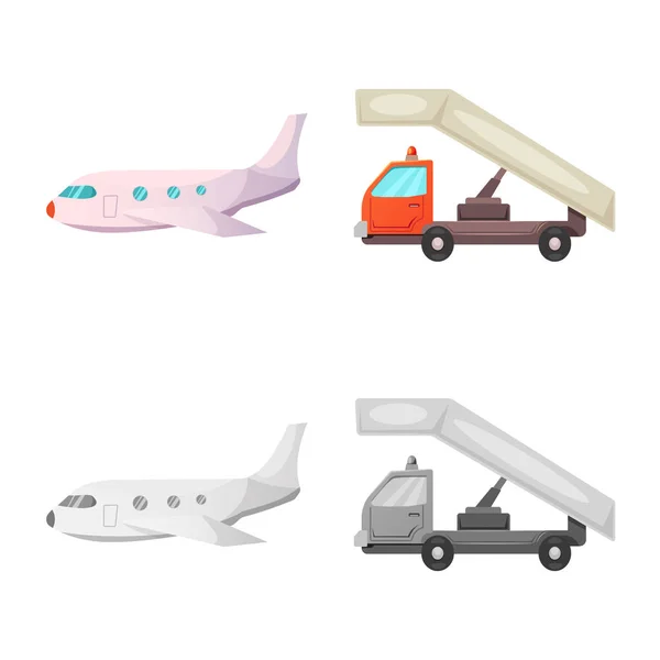 Isolierte Objekt des Flughafens und Flugzeug Zeichen. Sammlung von Flughafen- und Flugzeugvektordarstellungen. — Stockvektor