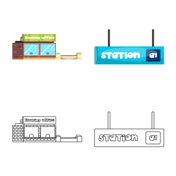 Objeto aislado de señal de tren y estación. Conjunto de tren y ticket vector icono para stock . — Vector de stock