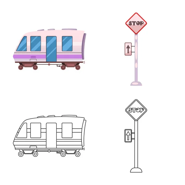 Vektordesign von Zug- und Bahnhofssymbol. Sammlung von Zug- und Fahrkartensymbolen für das Web. — Stockvektor