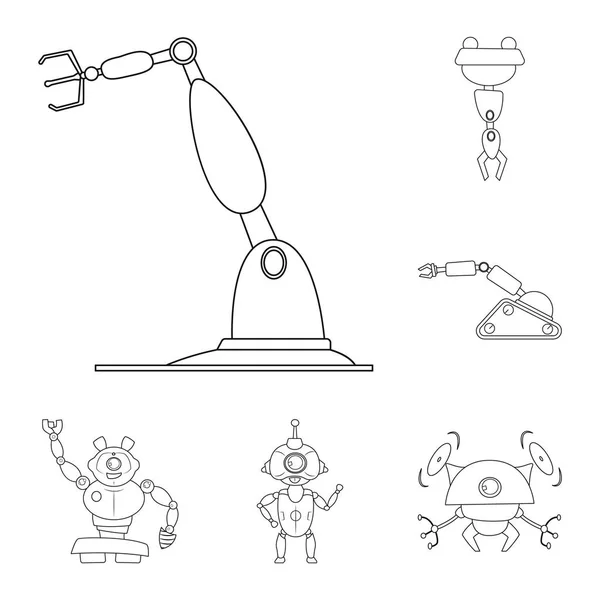 Vector ontwerp van robot en fabriek symbool. Collectie van robot en ruimtevaart aandelensymbool voor web. — Stockvector