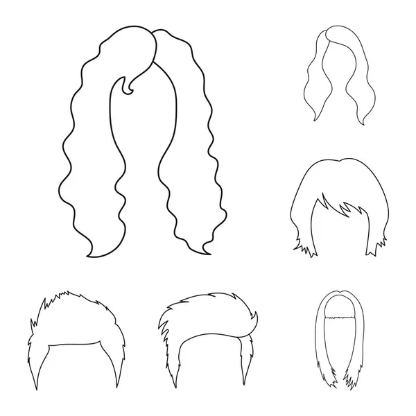 Bigote y barba, peinados esbozan iconos en la colección de conjuntos para el diseño. Elegante corte de pelo vector símbolo stock web ilustración . — Vector de stock