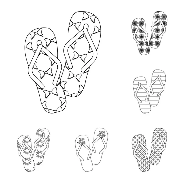 Flip-flops delinear ícones na coleção de conjuntos para design. Sapatos de praia símbolo vetorial ilustração web stock . —  Vetores de Stock