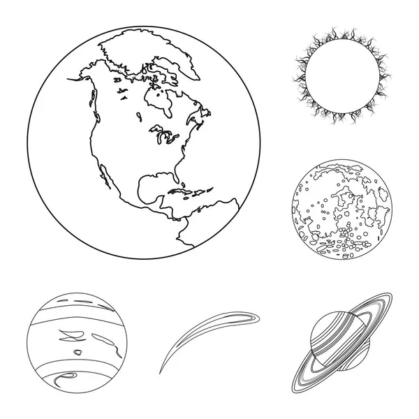 Güneş sisteminin gezegenleri kutsal kişilerin resmi içinde set koleksiyonu tasarım için anahat. Evren ve astronomi sembol stok web illüstrasyon vektör. — Stok Vektör