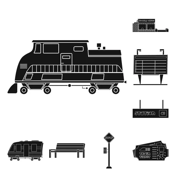 Ilustración vectorial del logotipo del tren y la estación. Colección de tren y billete símbolo de stock para la web . — Archivo Imágenes Vectoriales