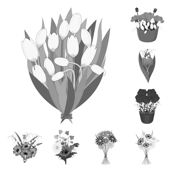Un mazzo di fiori freschi icone monocromatiche in collezione set per il design. Vari bouquet vettoriale simbolo stock web illustrazione . — Vettoriale Stock