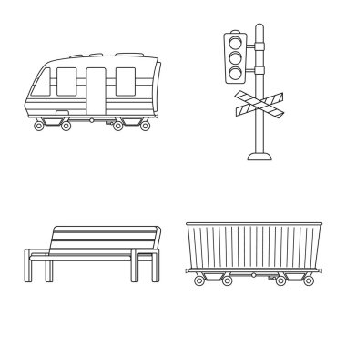 Tren ve istasyon logo vektör Illustration. Web için tren ve bilet hisse senedi simgesi kümesi.