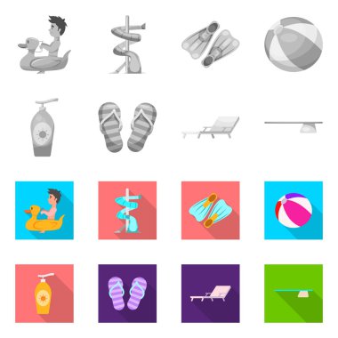 Havuzu ve yüzme simge vektör tasarımı. Havuzu ve etkinlik hisse senedi vektör çizim seti.